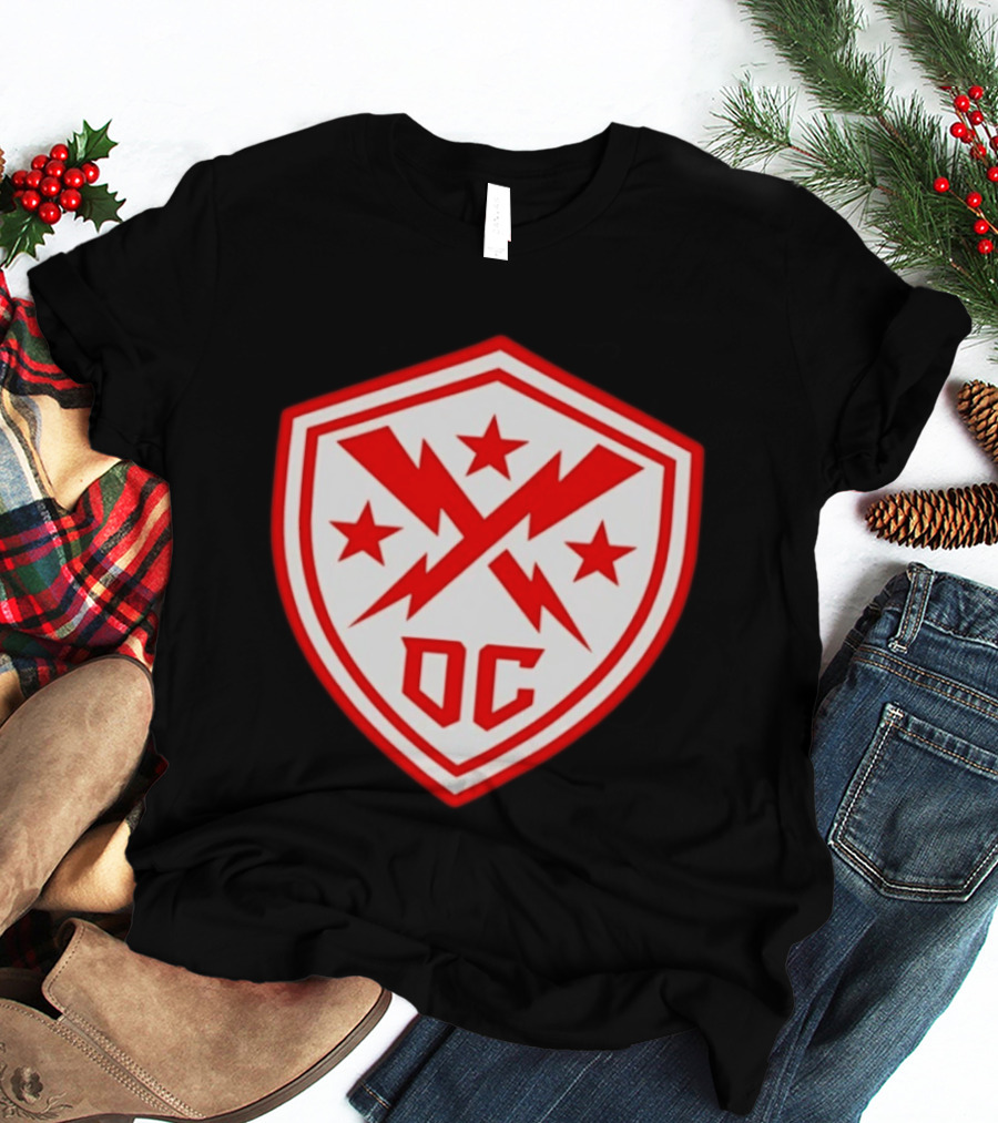 DC Shield Lightning Bolts Stars Emblem Red White T-Shirt