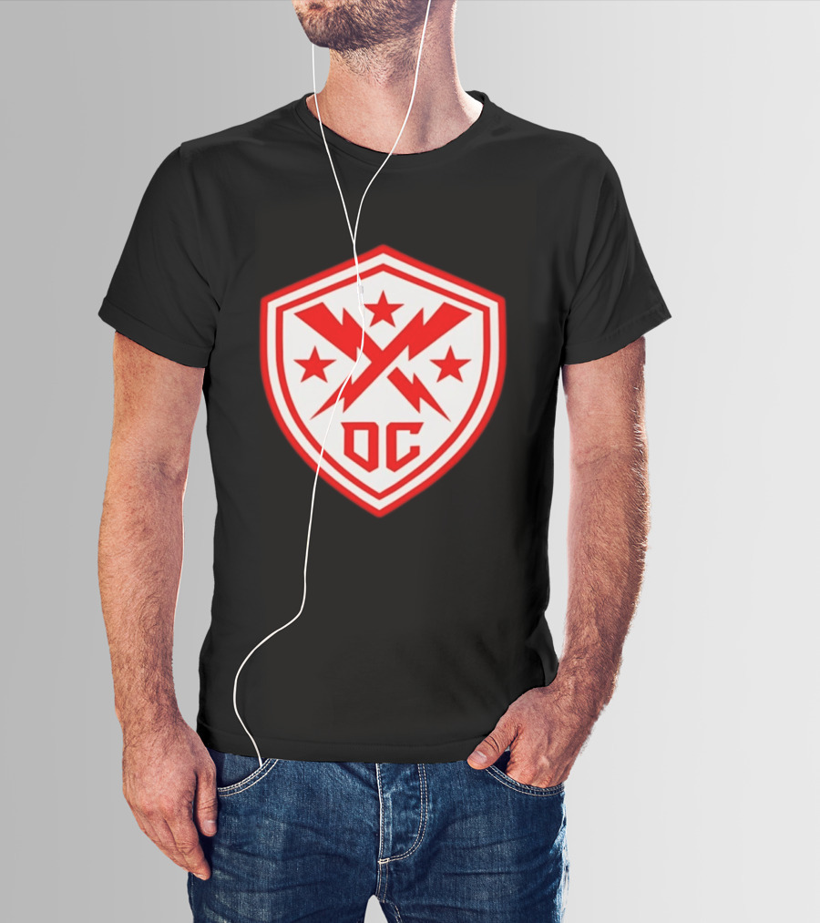 DC Shield Lightning Bolts Stars Emblem Red White T-Shirt