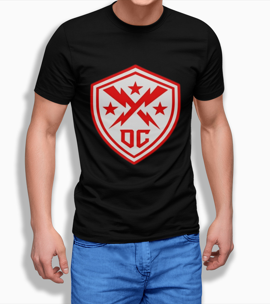 DC Shield Lightning Bolts Stars Emblem Red White T-Shirt