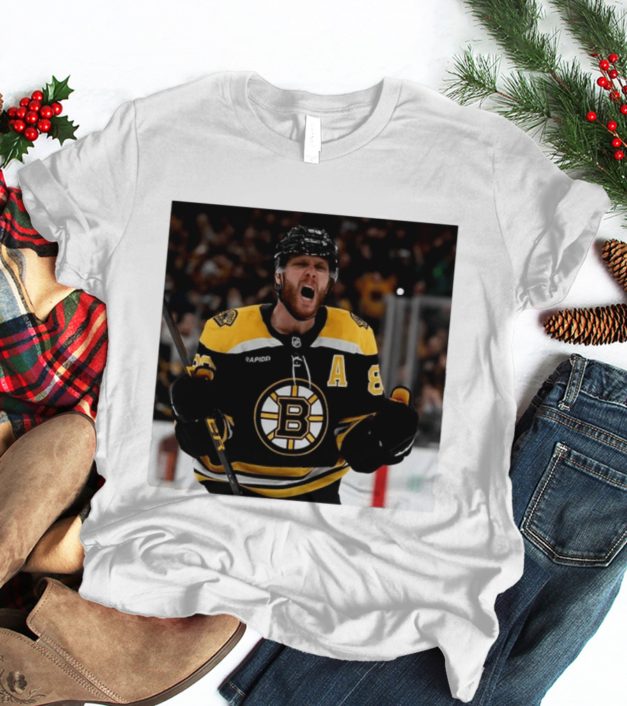 David Pastrnak Bruins Captain Announcement With Iconic Team Jersey Celebration T-Shirt