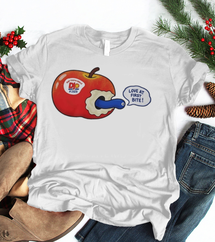 Gap Tooth Smile DJ No 2929 Love At First Bite Apple And Worm T-Shirt