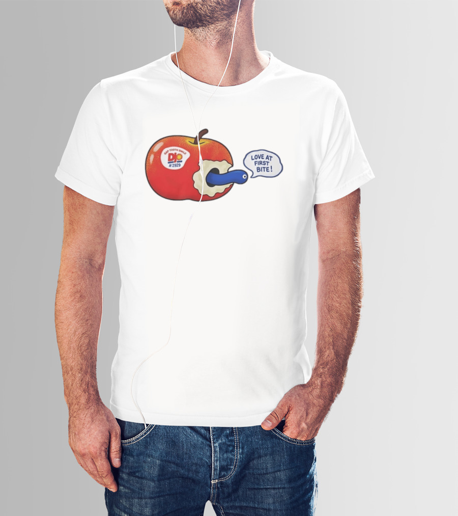 Gap Tooth Smile DJ No 2929 Love At First Bite Apple And Worm T-Shirt