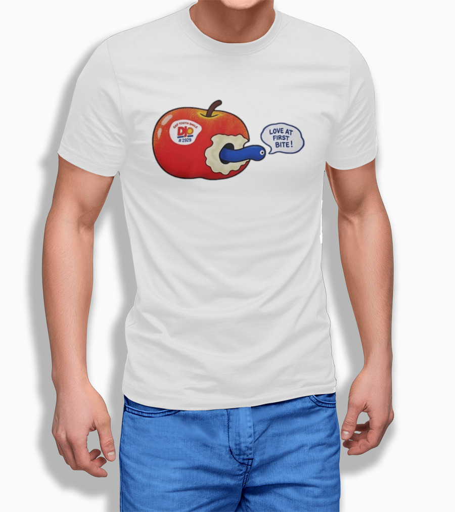 Gap Tooth Smile DJ No 2929 Love At First Bite Apple And Worm T-Shirt