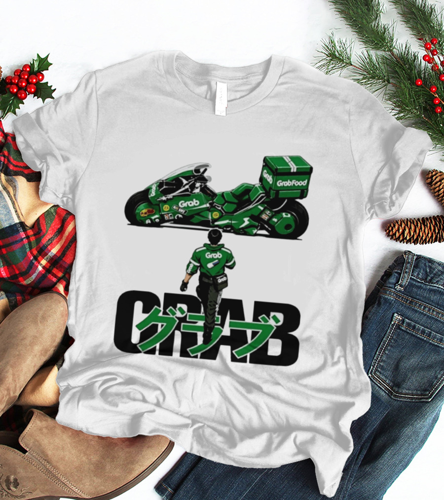 GrabFood Rider Akira Tribute Motorcycle Graphic Kanji T-Shirt