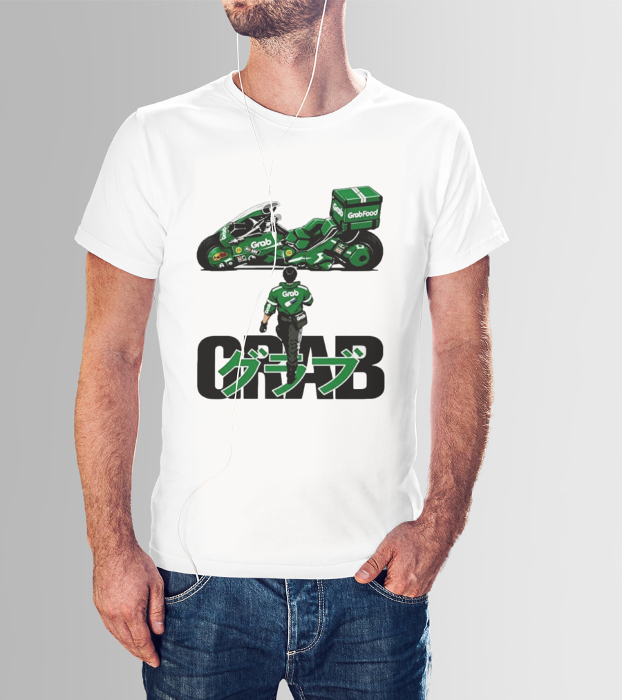 GrabFood Rider Akira Tribute Motorcycle Graphic Kanji T-Shirt