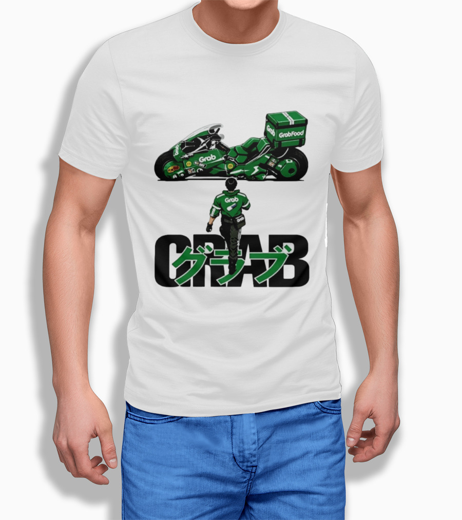 GrabFood Rider Akira Tribute Motorcycle Graphic Kanji T-Shirt