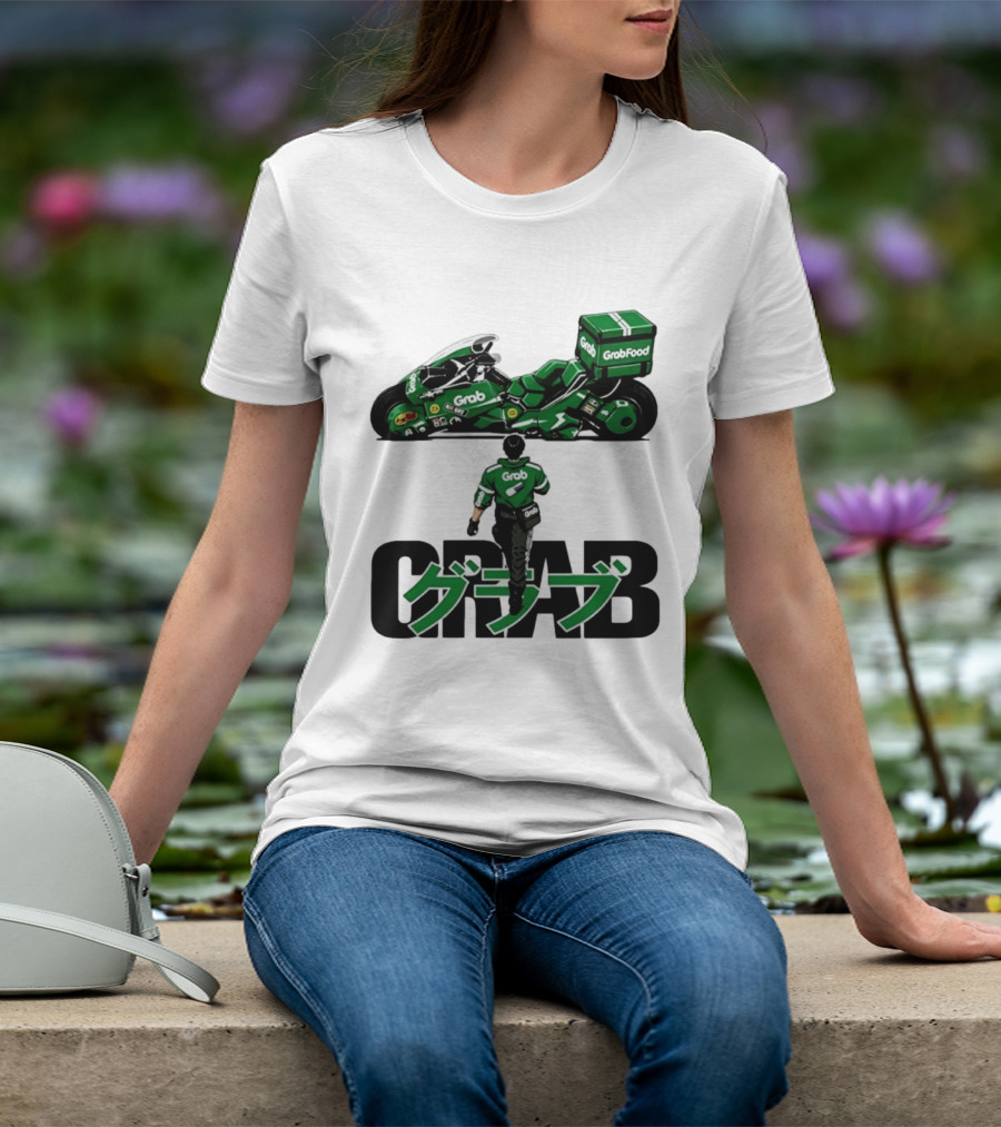 GrabFood Rider Akira Tribute Motorcycle Graphic Kanji T-Shirt