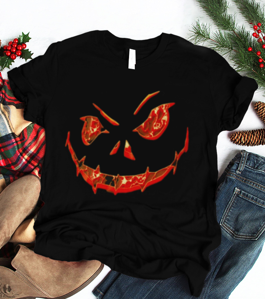 Halloween Evil Pumpkin Face Spooky Grinning Jack O'Lantern T-Shirt