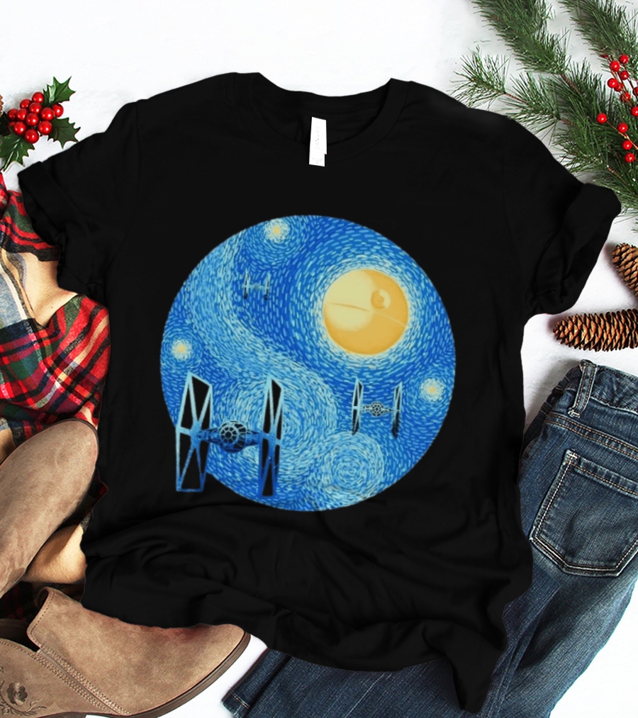 Starry Night Death Star Tie Fighters Star Wars Van Gogh T-Shirt