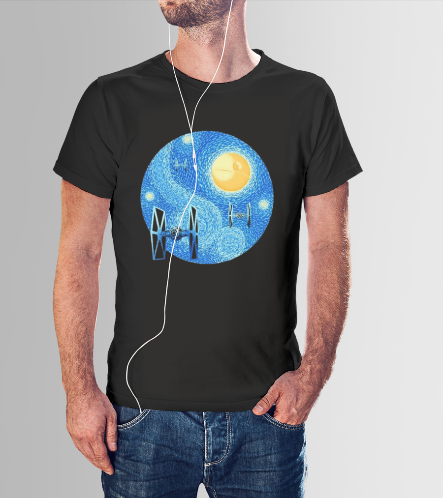 Starry Night Death Star Tie Fighters Star Wars Van Gogh T-Shirt