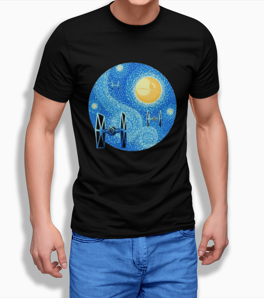Starry Night Death Star Tie Fighters Star Wars Van Gogh T-Shirt