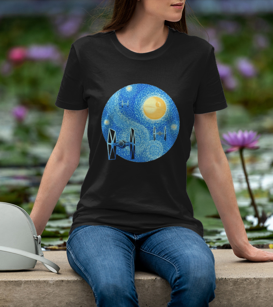 Starry Night Death Star Tie Fighters Star Wars Van Gogh T-Shirt