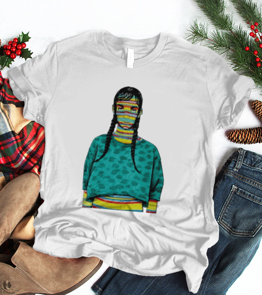 Sicko Last Spring Japan Kai Cenat Striped Face And Braids T-Shirt