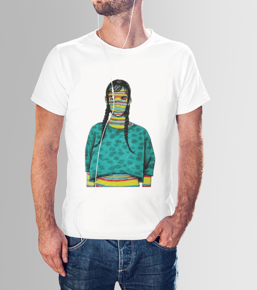 Sicko Last Spring Japan Kai Cenat Striped Face And Braids T-Shirt