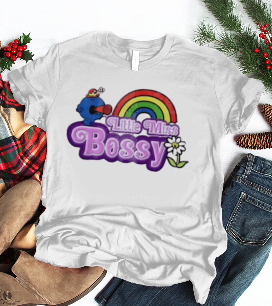 Little Miss Bossy Rainbow With Flower And Megaphone T-Shirt