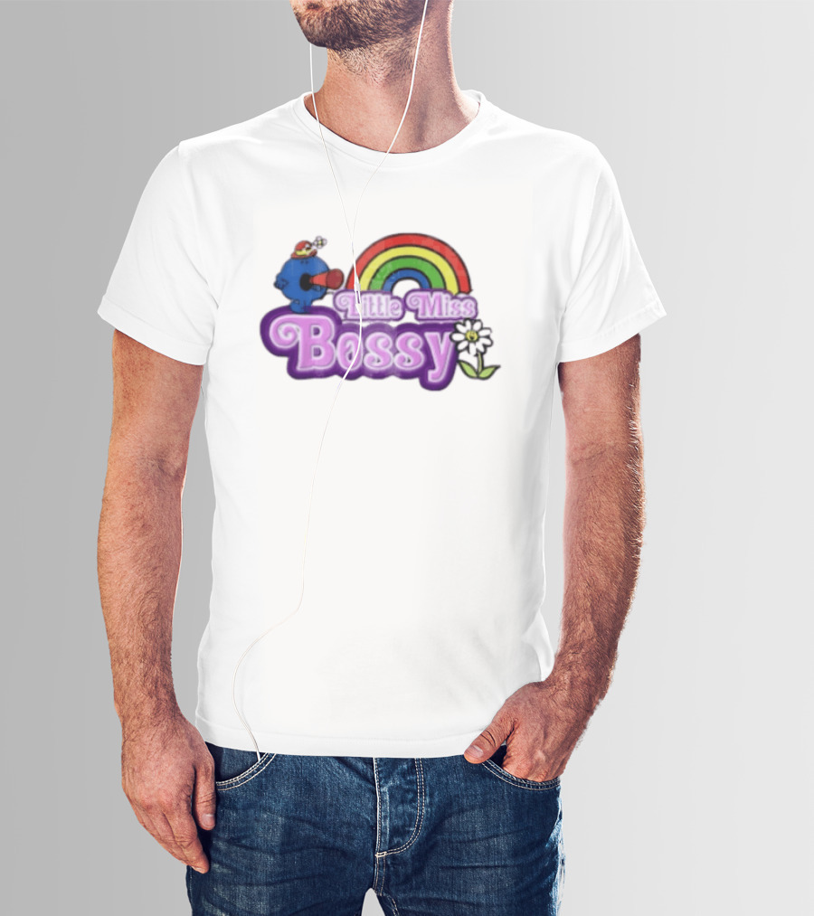 Little Miss Bossy Rainbow With Flower And Megaphone T-Shirt