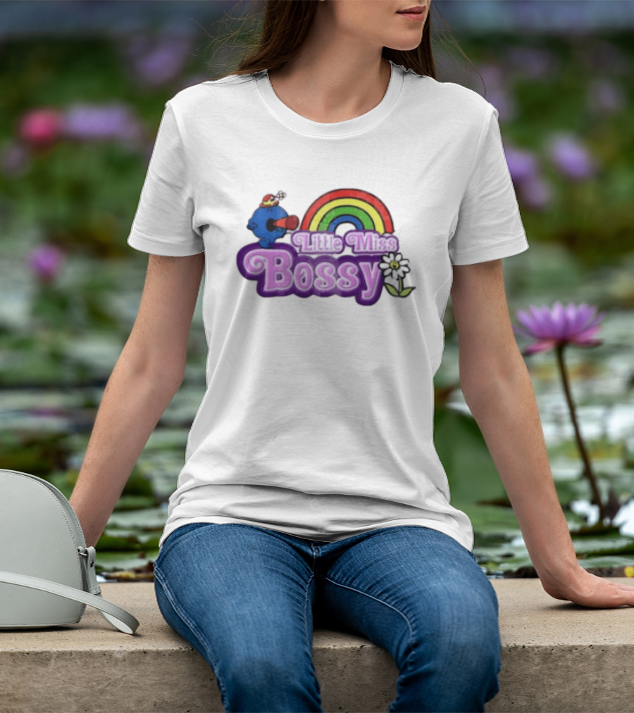 Little Miss Bossy Rainbow With Flower And Megaphone T-Shirt