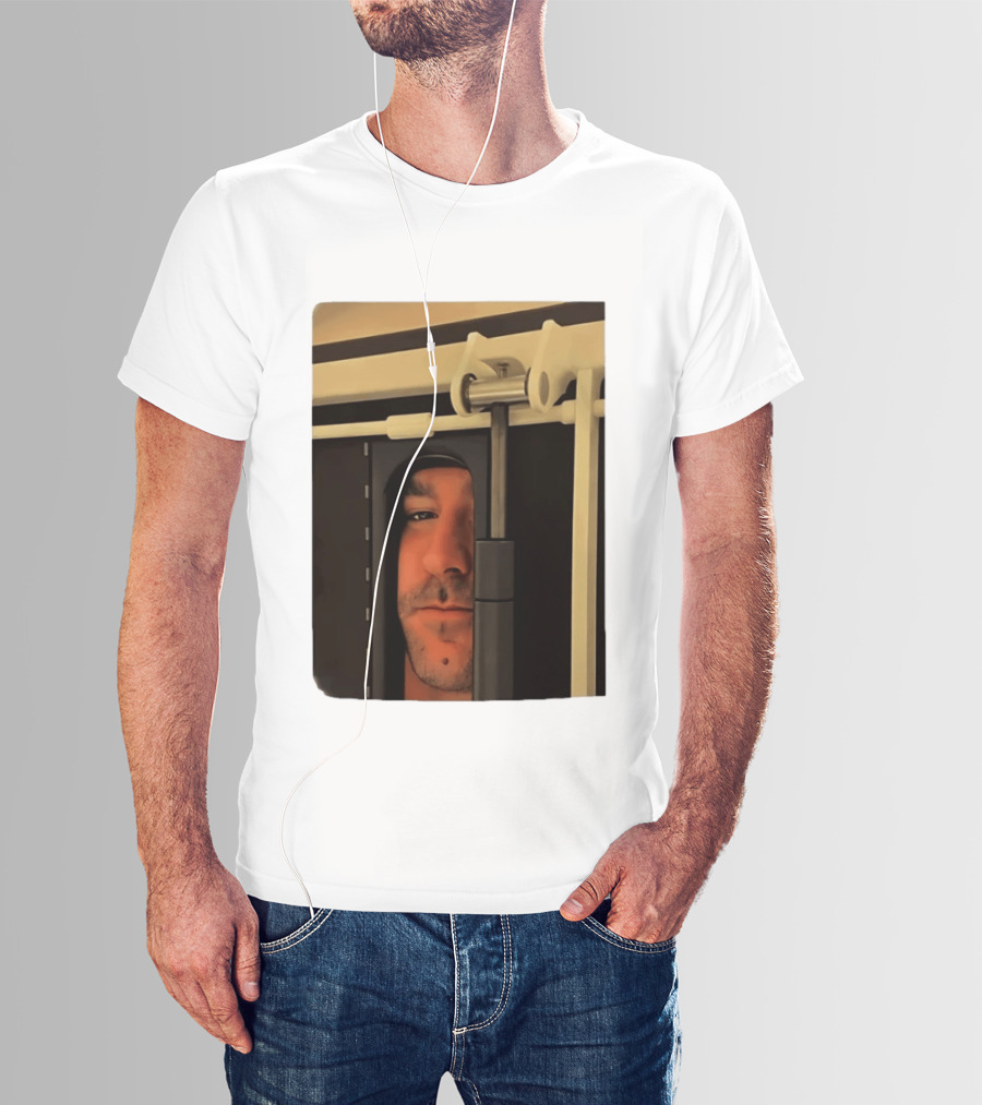 Man Peeking Through Door Face Hidden Observation Doorway T-Shirt