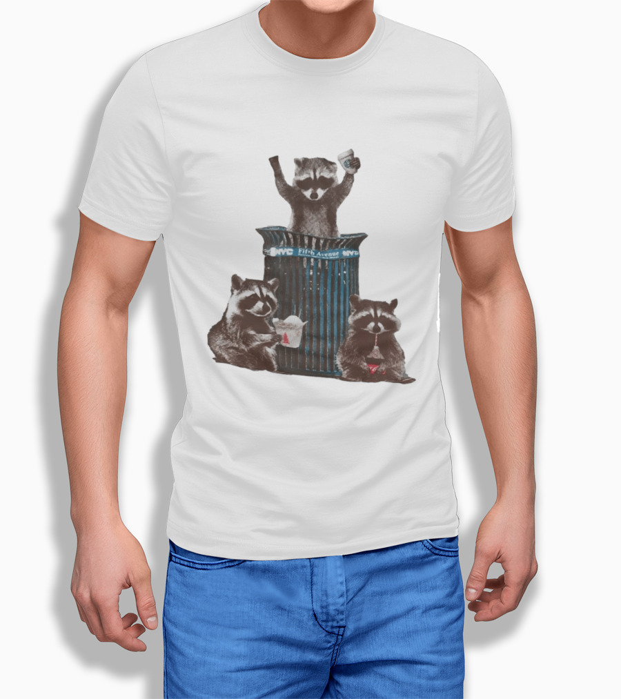NYC Fifth Avenue Raccoons In Trash Can Pizza Coffee T-Shirt