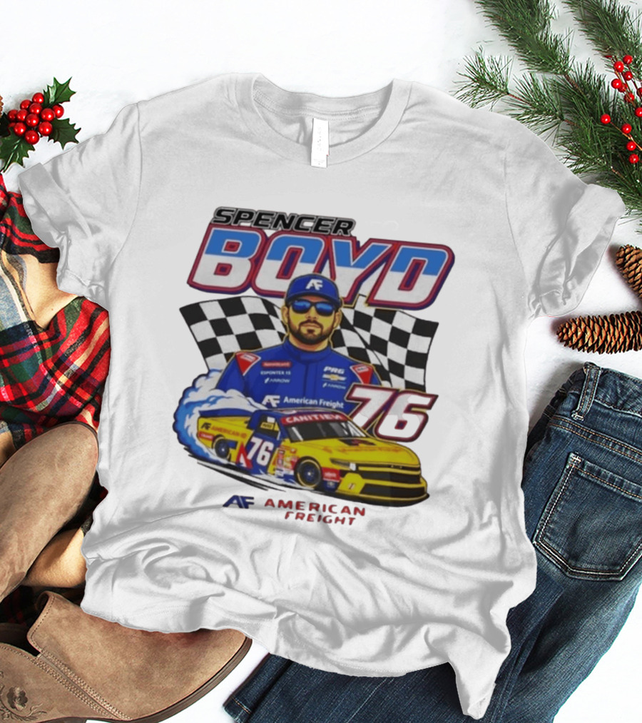 Spencer Boyd 76 American Freight Racing Car Checkered Flag T-Shirt