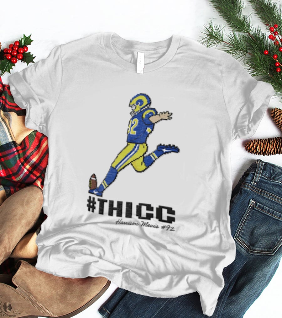 #THICC Harrison Mevis 92 Pixel Football Player In Blue And Yellow Uniform T-Shirt