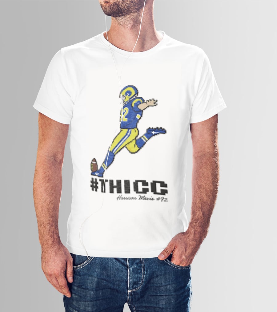 #THICC Harrison Mevis 92 Pixel Football Player In Blue And Yellow Uniform T-Shirt