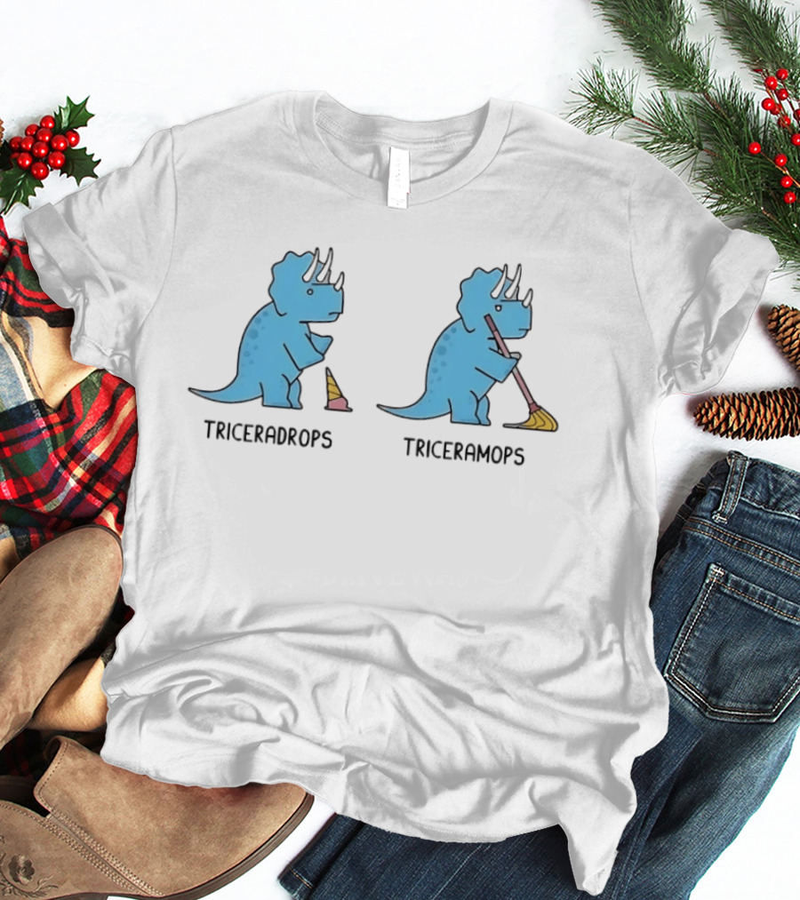 Triceradrops Triceramops Dinosaur Humor Ice Cream Cleaning Cartoon T-Shirt