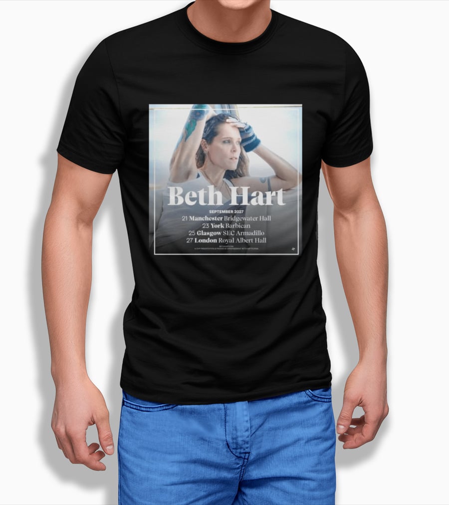 Beth Hart September 2027 UK Concerts Manchester York Glasgow London Tour Dates T-Shirt