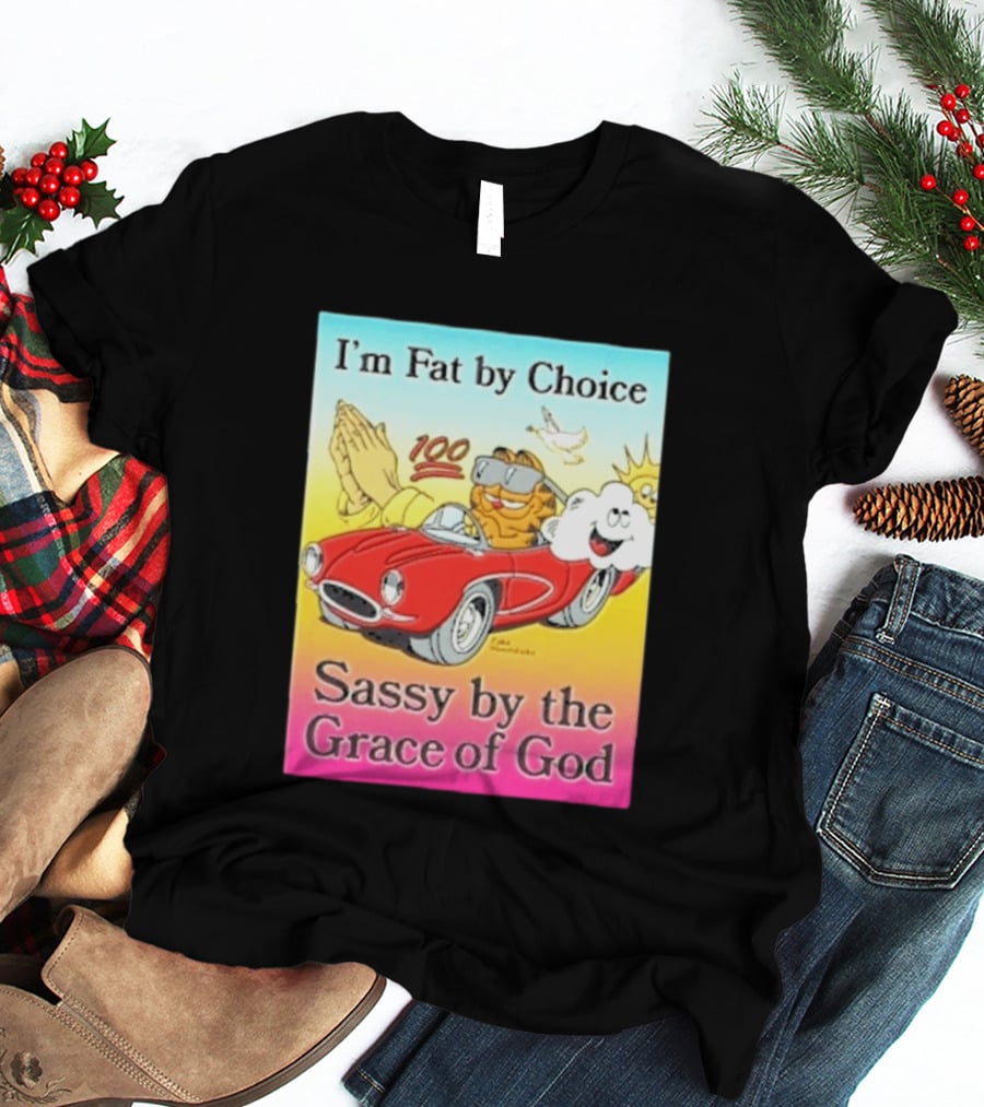 I'm Fat By Choice Sassy By The Grace Of God Cartoon Cat In Red Car Emoji T-Shirt