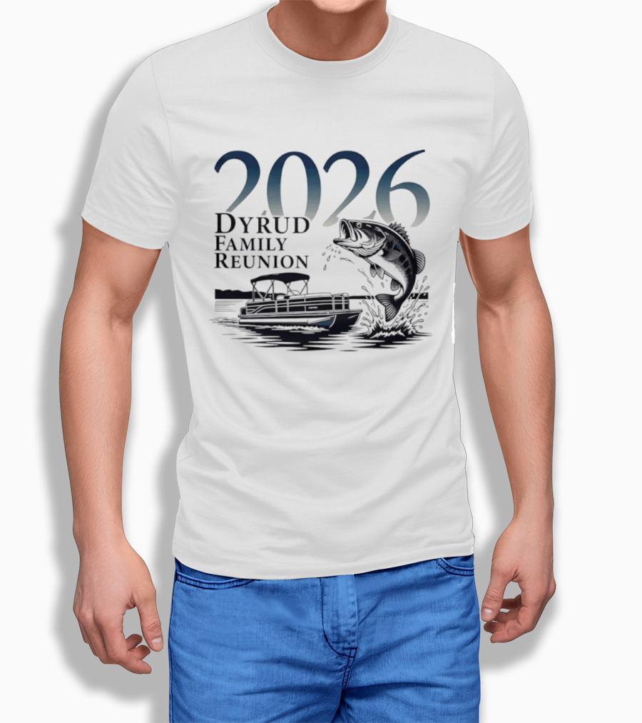 2026 Dyrud Family Reunion Fishing Trip Boat And Jumping Fish T-Shirt