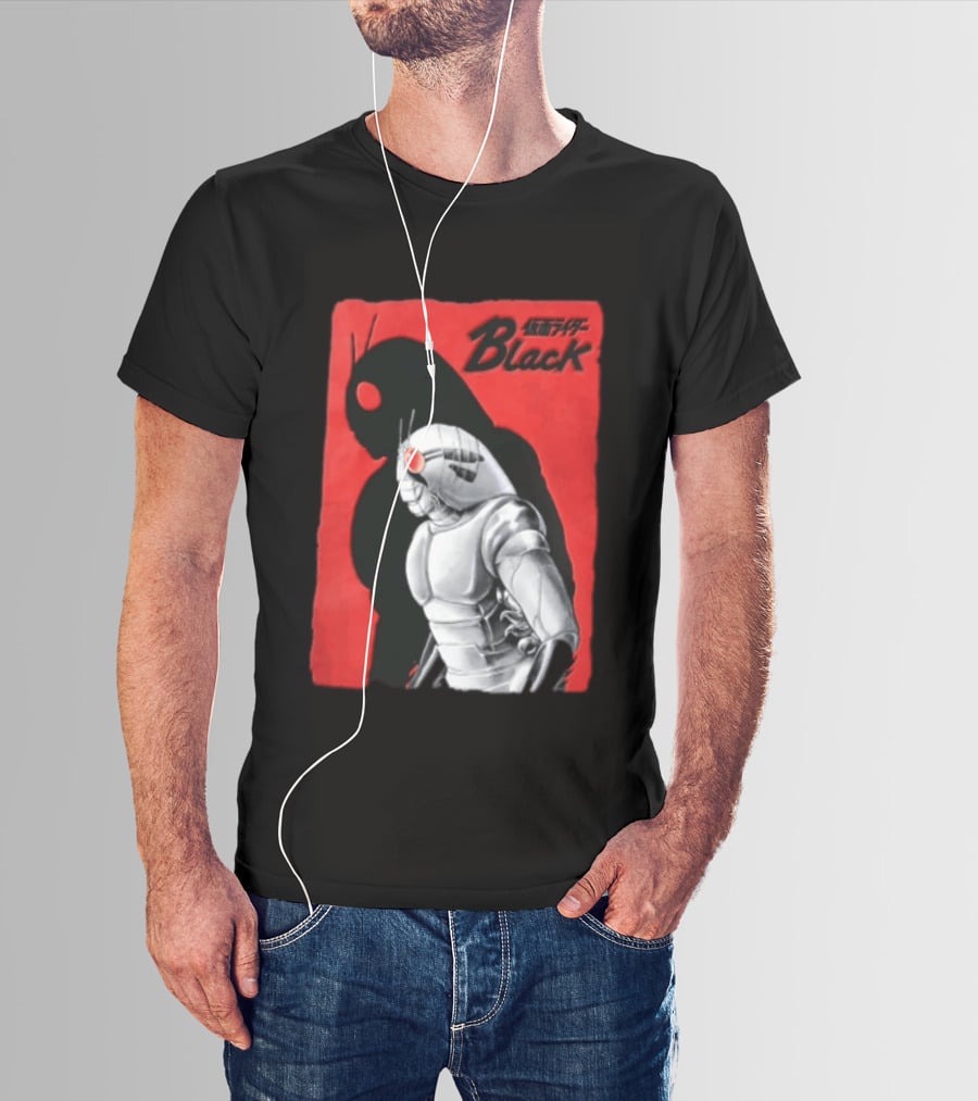 Kamen Rider Black Iconic Character Silhouette And Bold Red T-Shirt