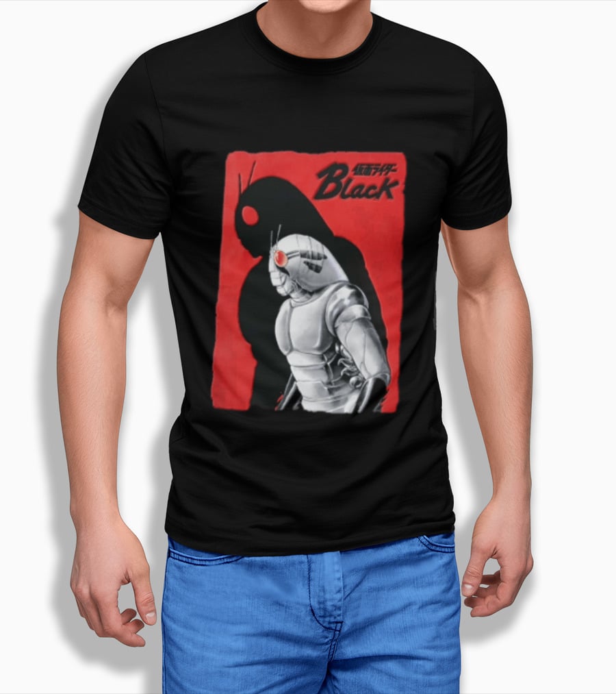 Kamen Rider Black Iconic Character Silhouette And Bold Red T-Shirt