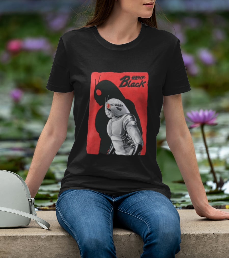 Kamen Rider Black Iconic Character Silhouette And Bold Red T-Shirt