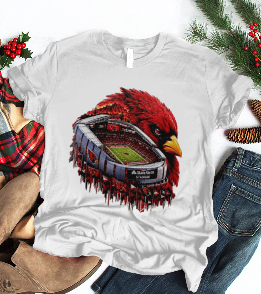 Arizona Cardinals State Farm Stadium With Cardinal Artwork And NFL Football T-Shirt