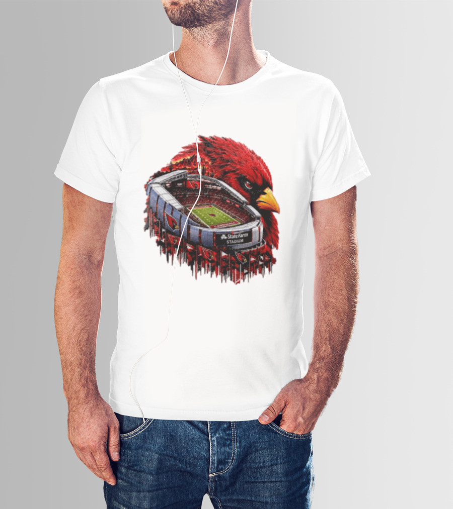 Arizona Cardinals State Farm Stadium With Cardinal Artwork And NFL Football T-Shirt