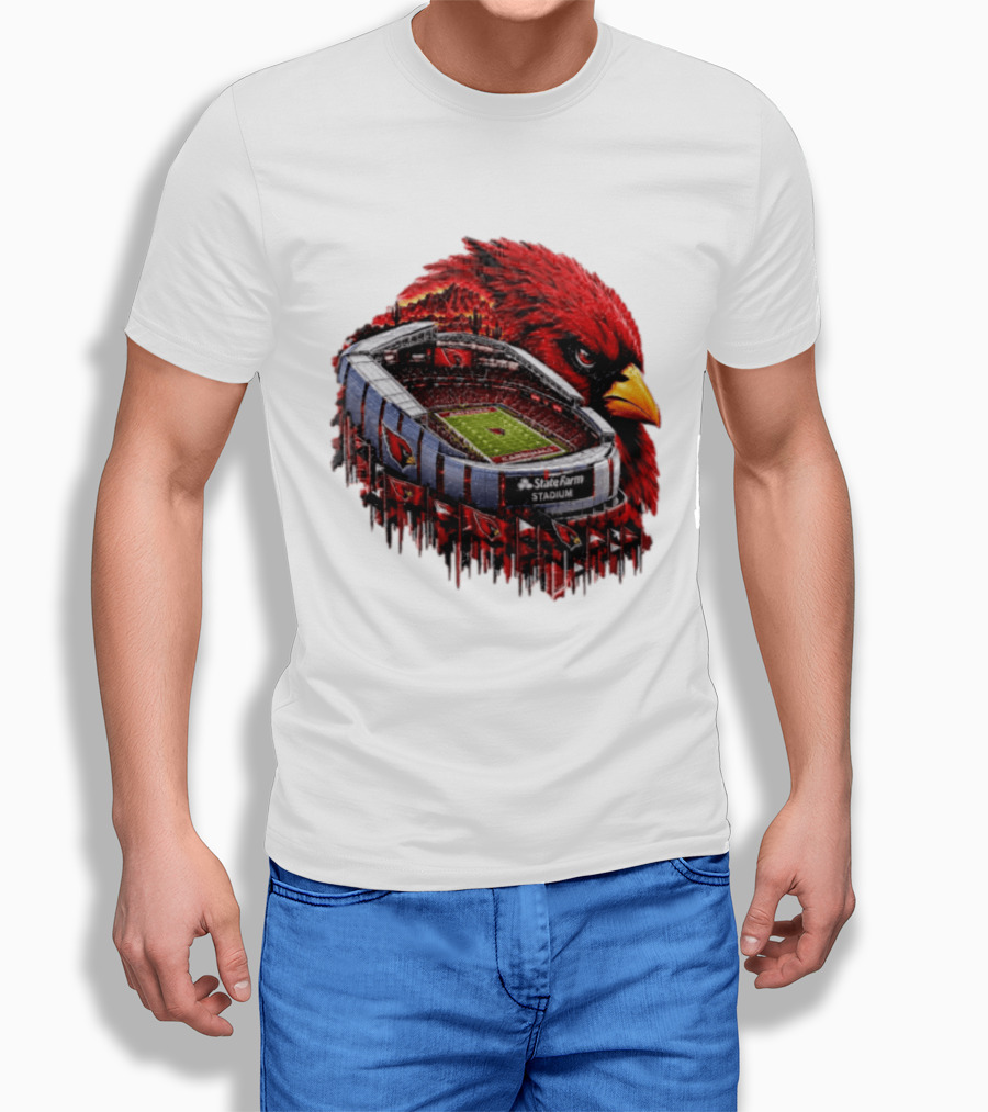 Arizona Cardinals State Farm Stadium With Cardinal Artwork And NFL Football T-Shirt