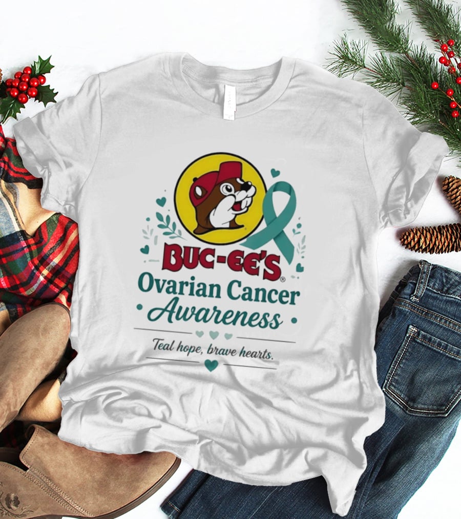 Buc Ee's Ovarian Cancer Awareness Teal Hope Brave Hearts T-Shirt