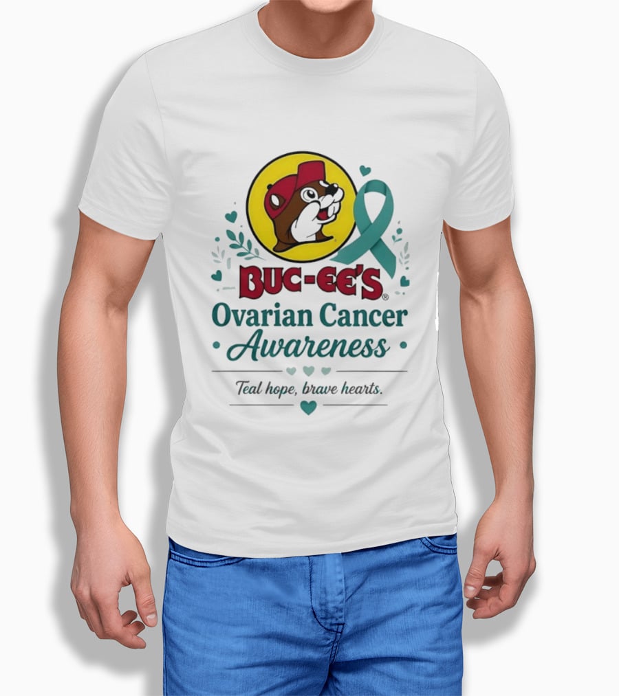 Buc Ee's Ovarian Cancer Awareness Teal Hope Brave Hearts T-Shirt