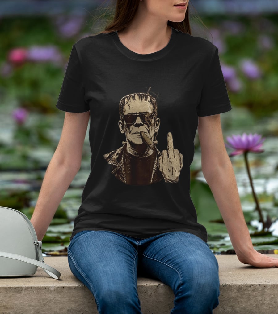 Frankenstein Cigar Middle Finger Smoking Horror Halloween T-Shirt