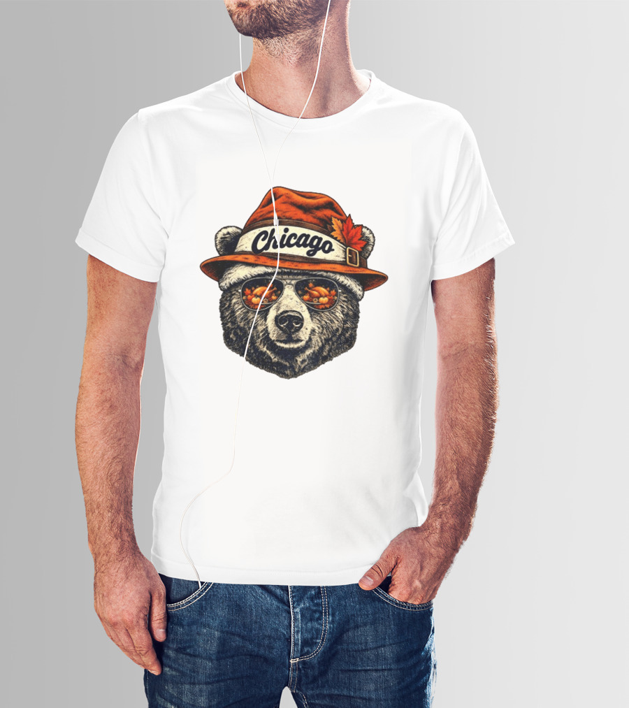Chicago Bear Sunglasses With Thanksgiving Turkey Reflection Hat T-Shirt
