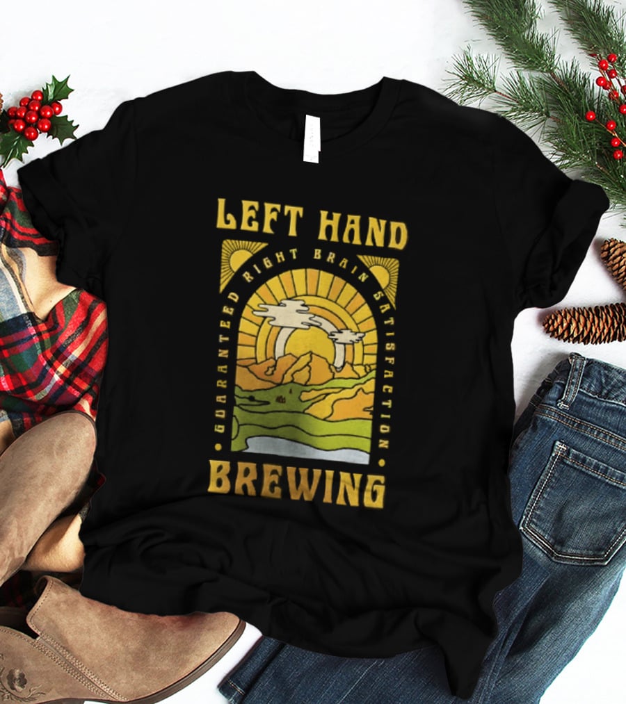 Left Hand Brewing Guaranteed Right Brain Satisfaction Sunburst River Landscape T-Shirt