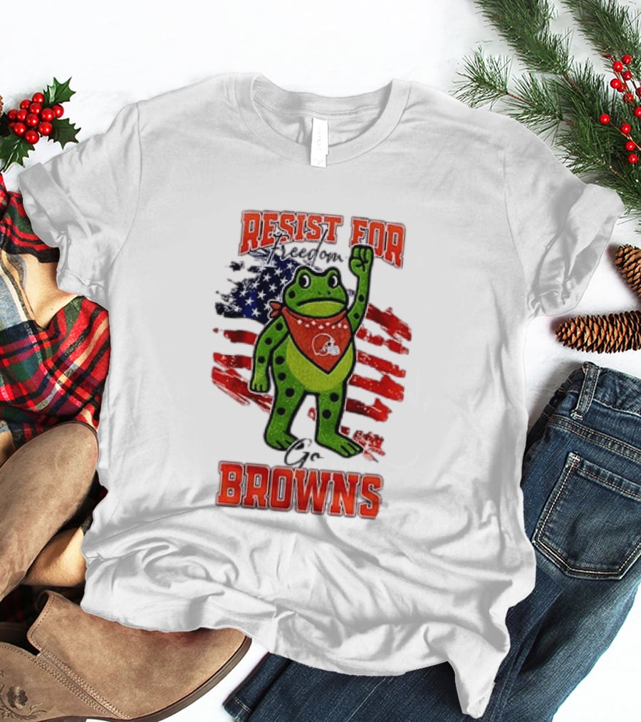 Resist For Cleveland Browns Portland Frog American Flag T-Shirt