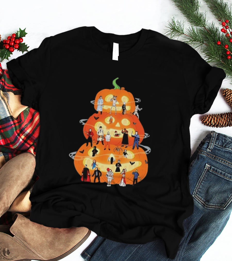 Horror Movie Icons Halloween Pumpkin Stack Villains T-Shirt