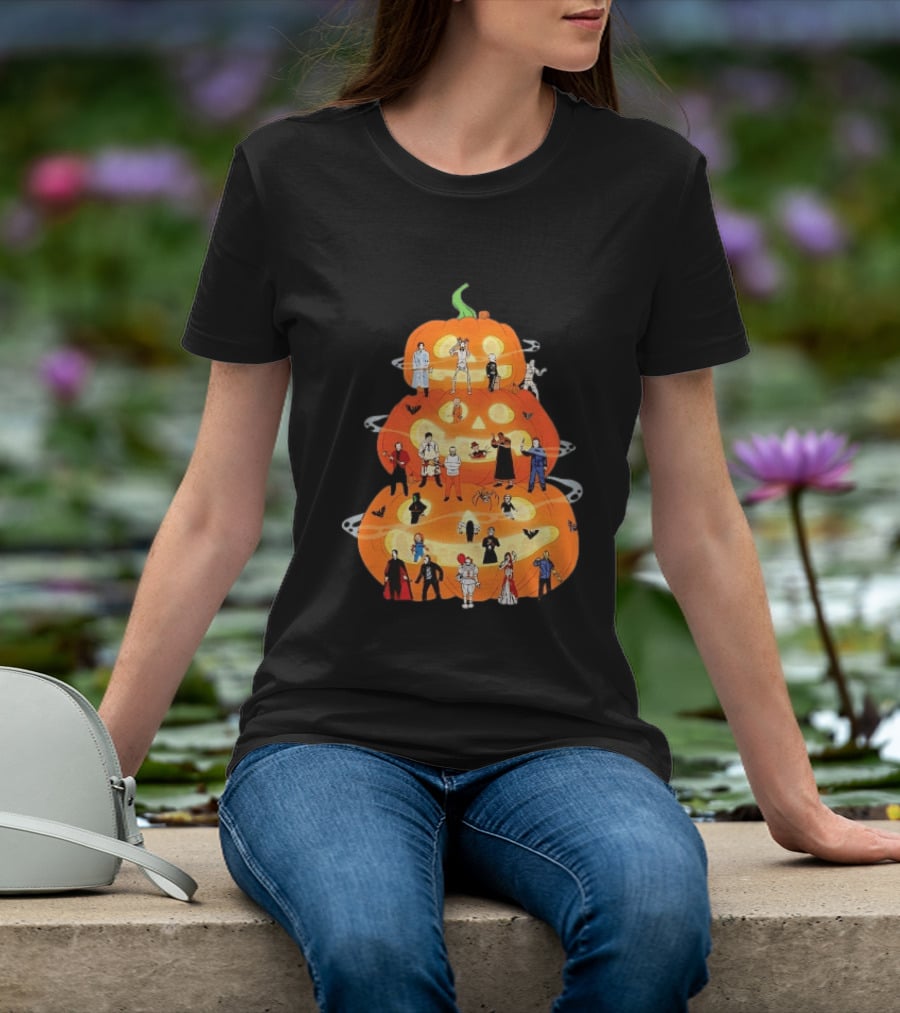 Horror Movie Icons Halloween Pumpkin Stack Villains T-Shirt