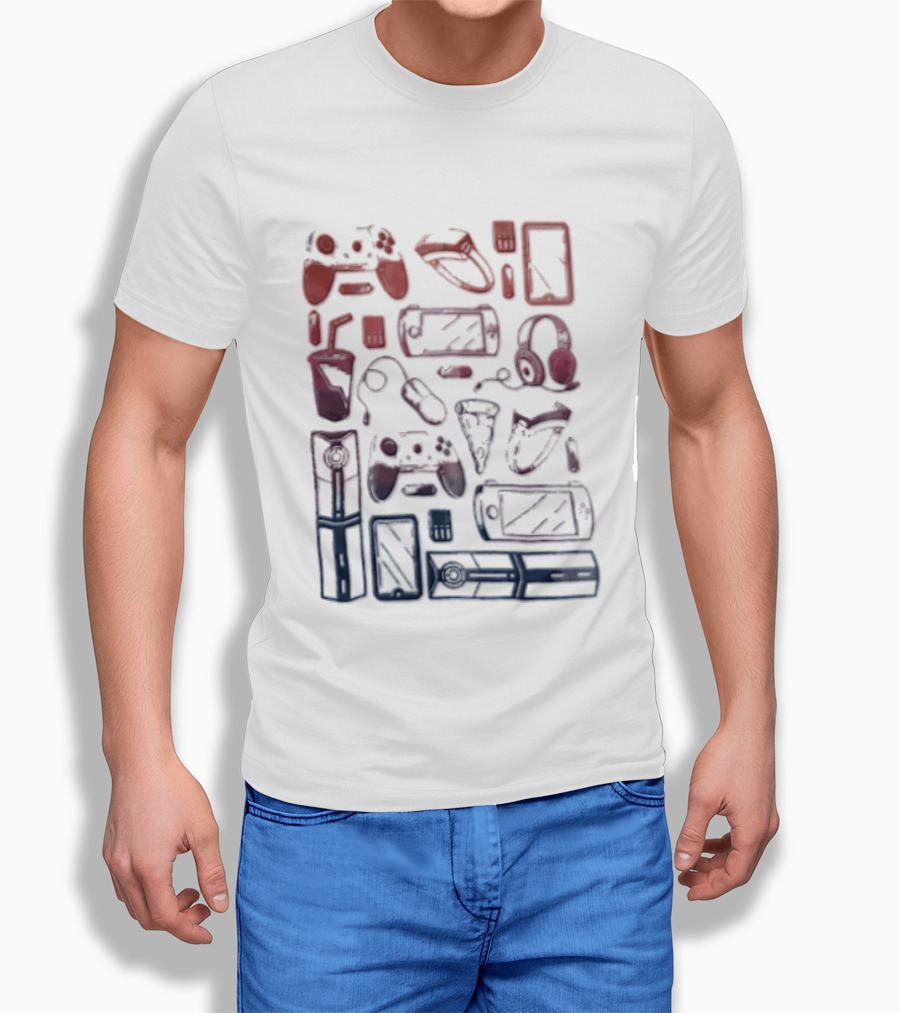Gaming Console Controllers And Snacks Collage T-Shirt