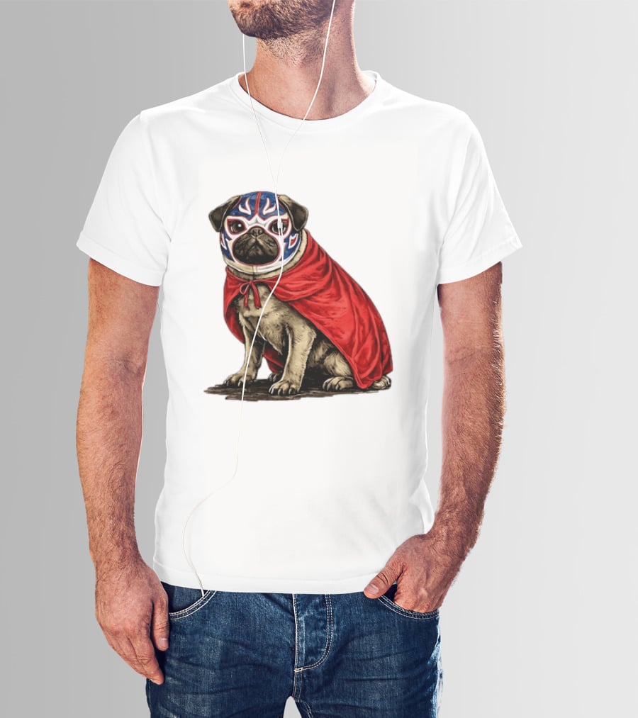 Lucha Libre Pug Red Cape Mexican Wrestling Dog Mask T-Shirt