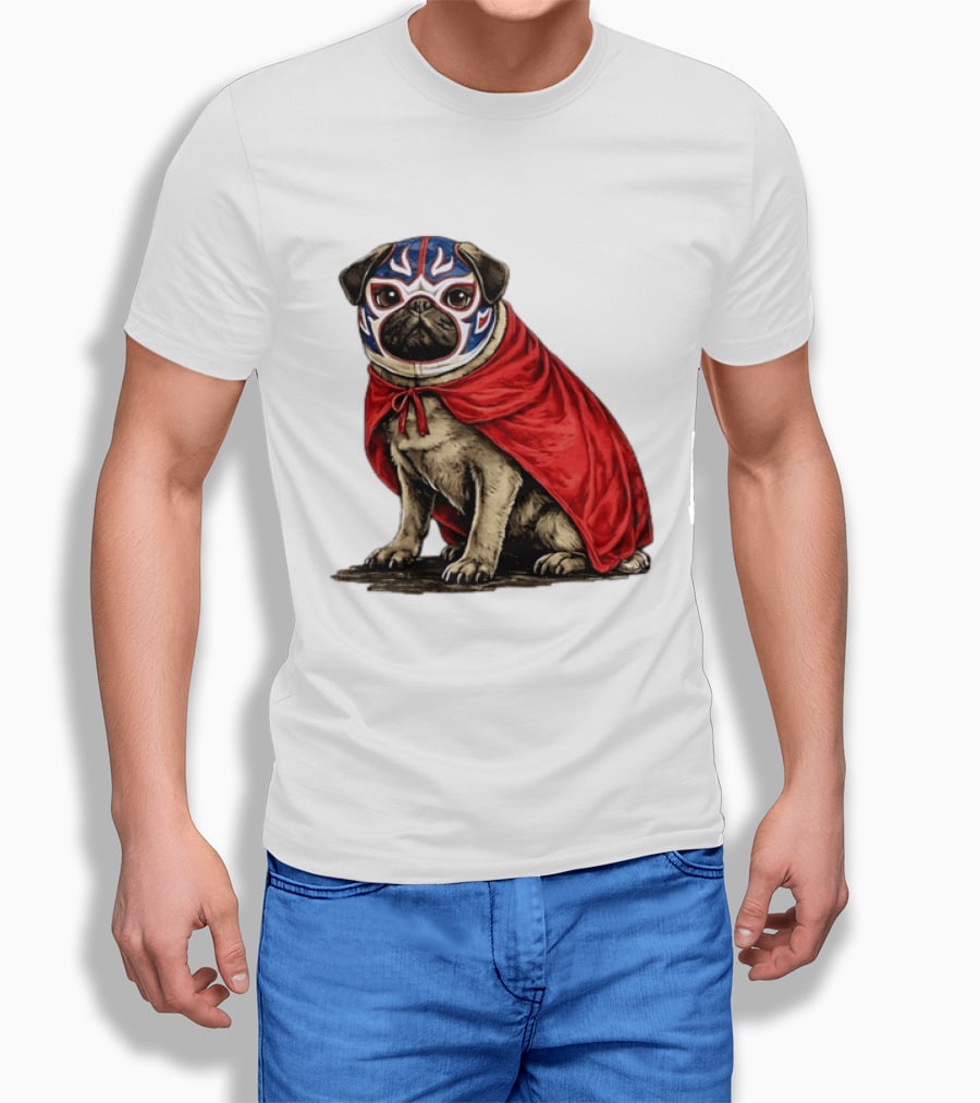 Lucha Libre Pug Red Cape Mexican Wrestling Dog Mask T-Shirt