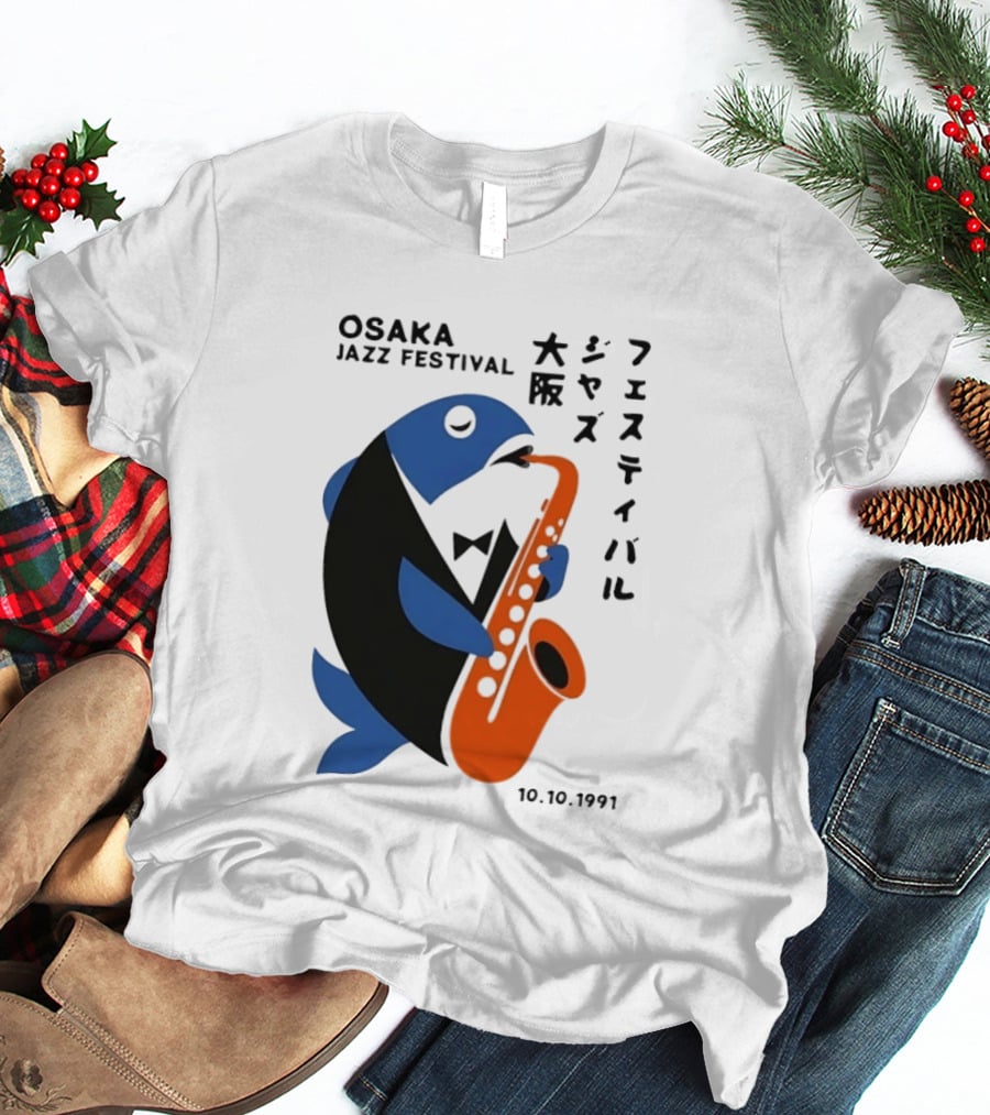 Osaka Jazz Festival 10.10.1991 Saxophone Playing Fish T-Shirt