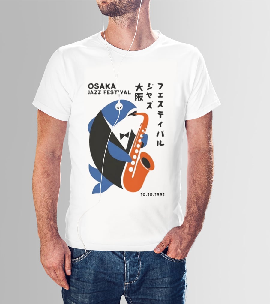 Osaka Jazz Festival 10.10.1991 Saxophone Playing Fish T-Shirt