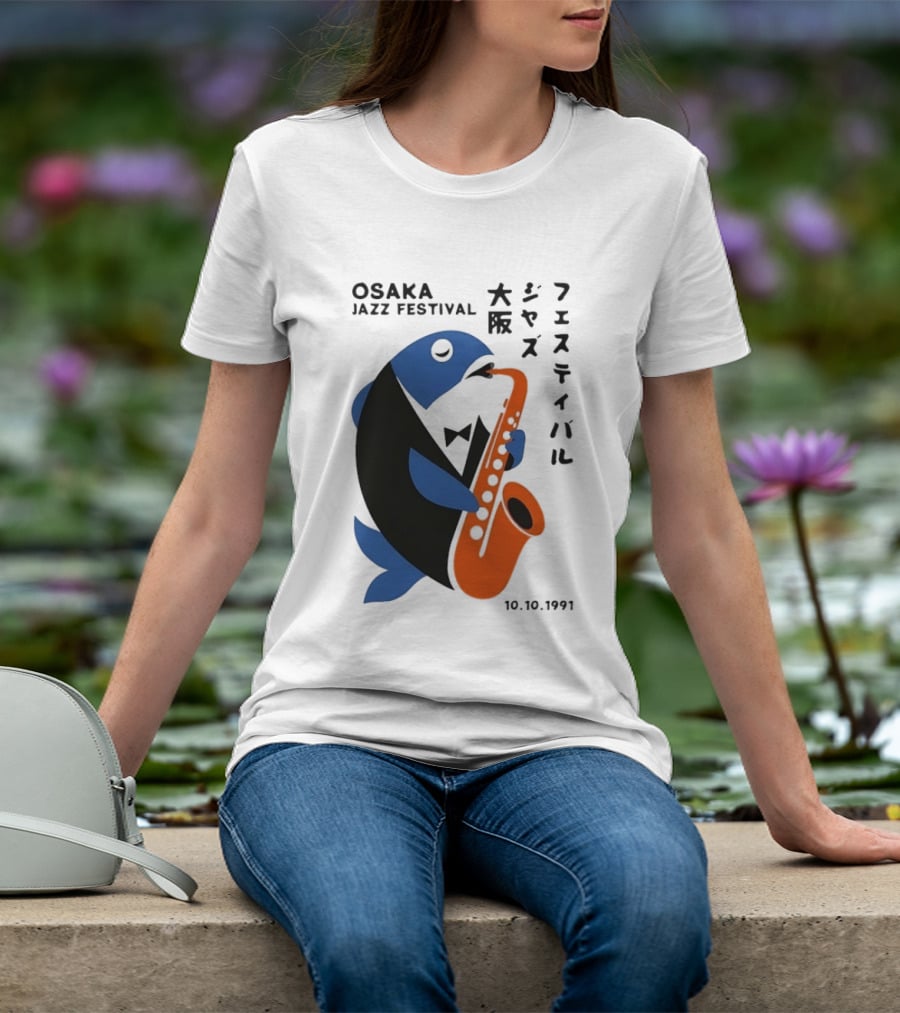 Osaka Jazz Festival 10.10.1991 Saxophone Playing Fish T-Shirt